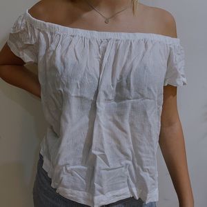 off the shoulder flowy white top